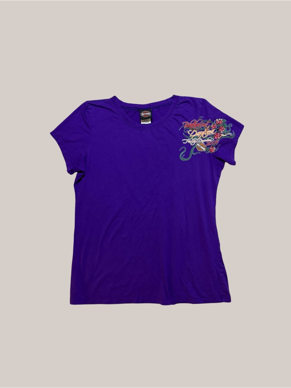 Y2K Harley Davidson purple angel wings tee